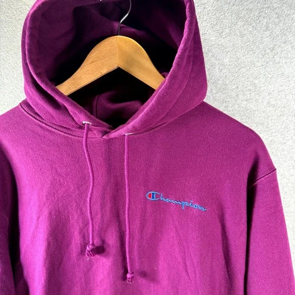 Vintage Champion Reverse Weave Hoodie Men's Large Purple Long Sleeve Pullover - Picture 4 of 10